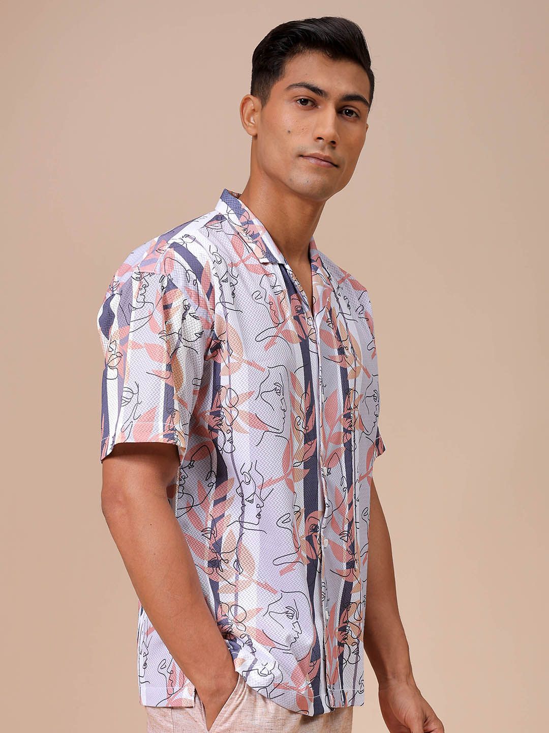 The Indian Garage Co Men Relaxed Fit Sketch Art  Printed Textured Resortwear Shirt