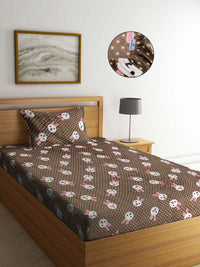 Myntra Elegant Homes Kartun Coklat Dilengkapi Cadar Bujang Bulu 300 TC dengan 1 Sarung Bantal