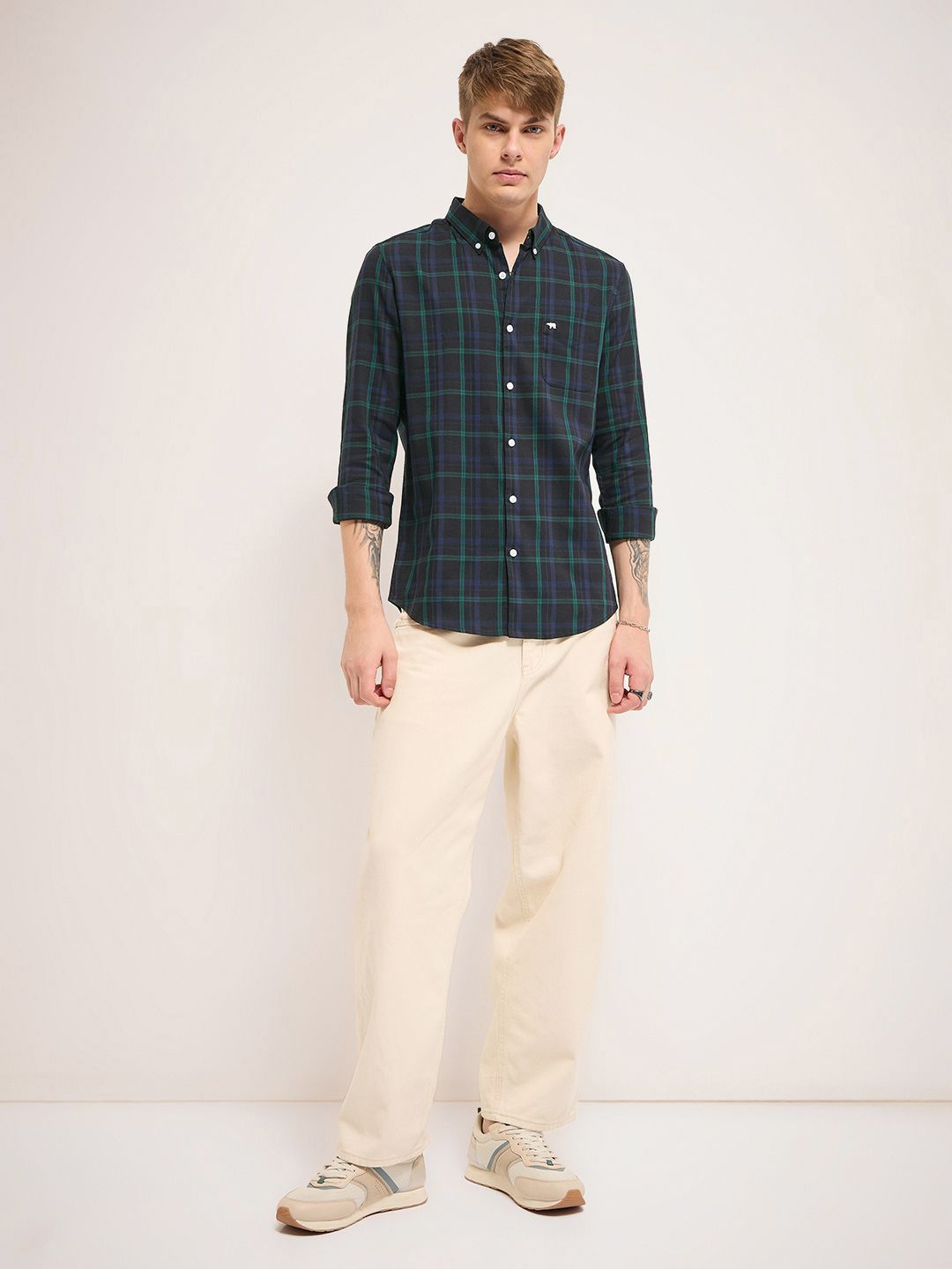 THE BEAR HOUSE Men Cotton Checked Slim Fit Casual Shirt