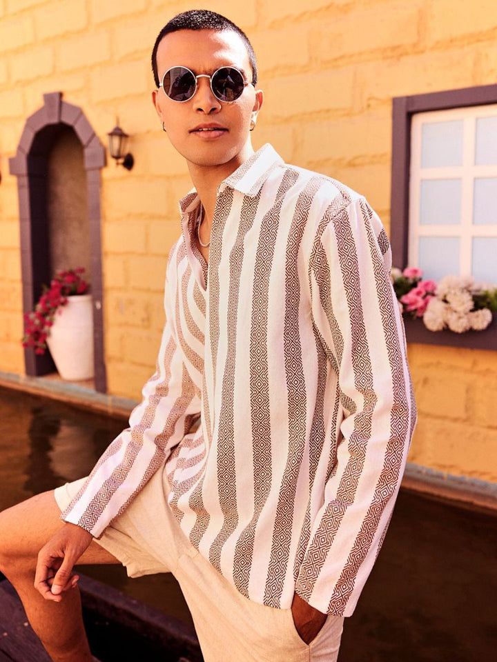 VASTRADO Classic Striped Polo Collar Jacquard Slim Fit Cotton T-Shirt