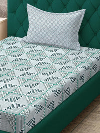 KLOTTHE Green Geometric Cotton Single Bedsheets