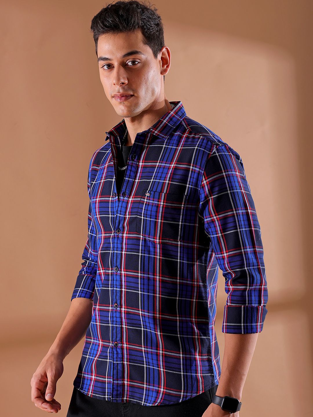 The Indian Garage Co Men Slim Fit Tartan Checks Casual Shirt