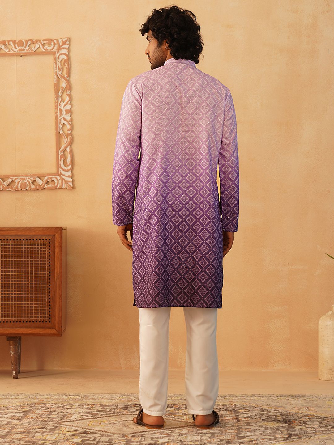 Jompers Floral Printed Sequinned Mandarin Collar Kurta With Trousers