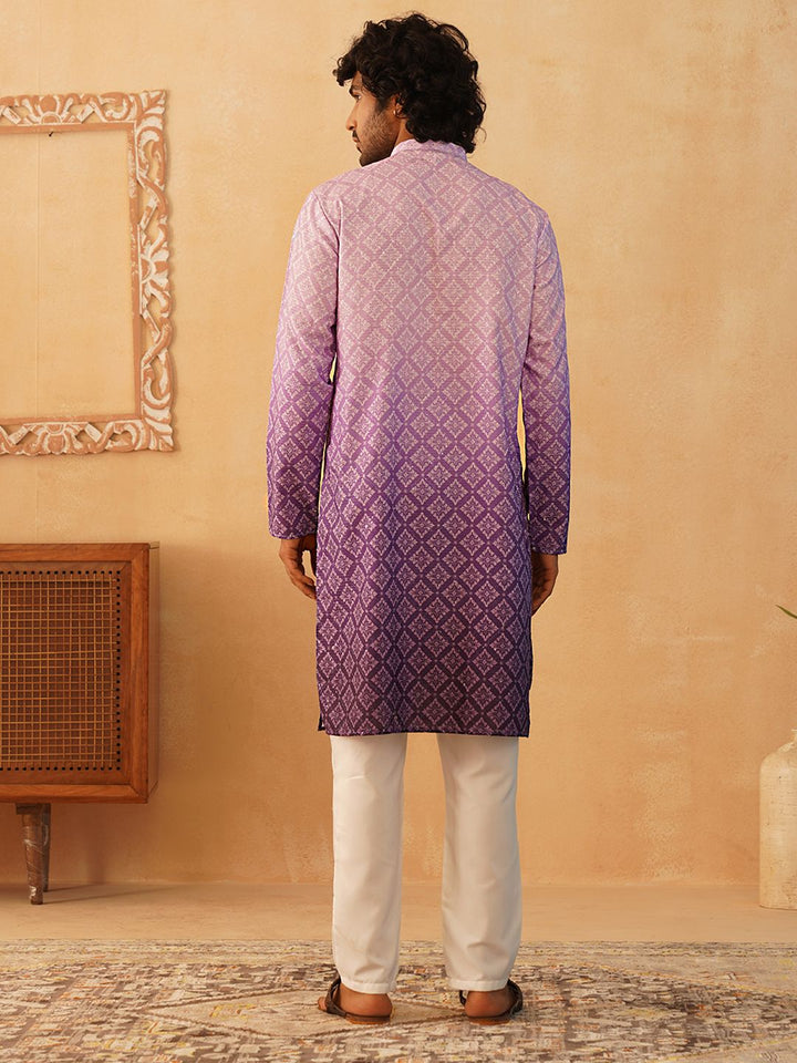Jompers Floral Printed Sequinned Mandarin Collar Kurta With Trousers