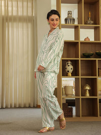 SANSKRUTIHOMES Women Lapel Coller Printed Night suit
