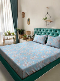 Myntra Elegant Homes Motif Etnik Biru Policotton 300 TC Cadar Katil Halus King dengan 2 Sarung Bantal-98 x 89 inci