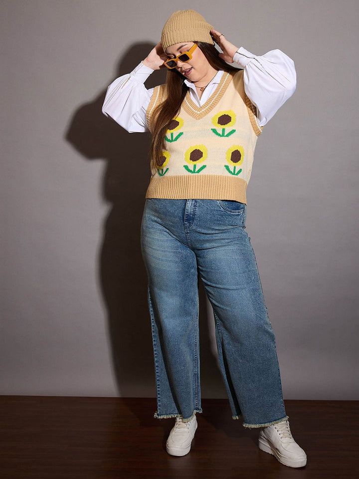 SASSAFRAS Curve Women Floral Printed Sweater Vest