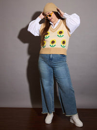 SASSAFRAS Curve Women Floral Printed Sweater Vest