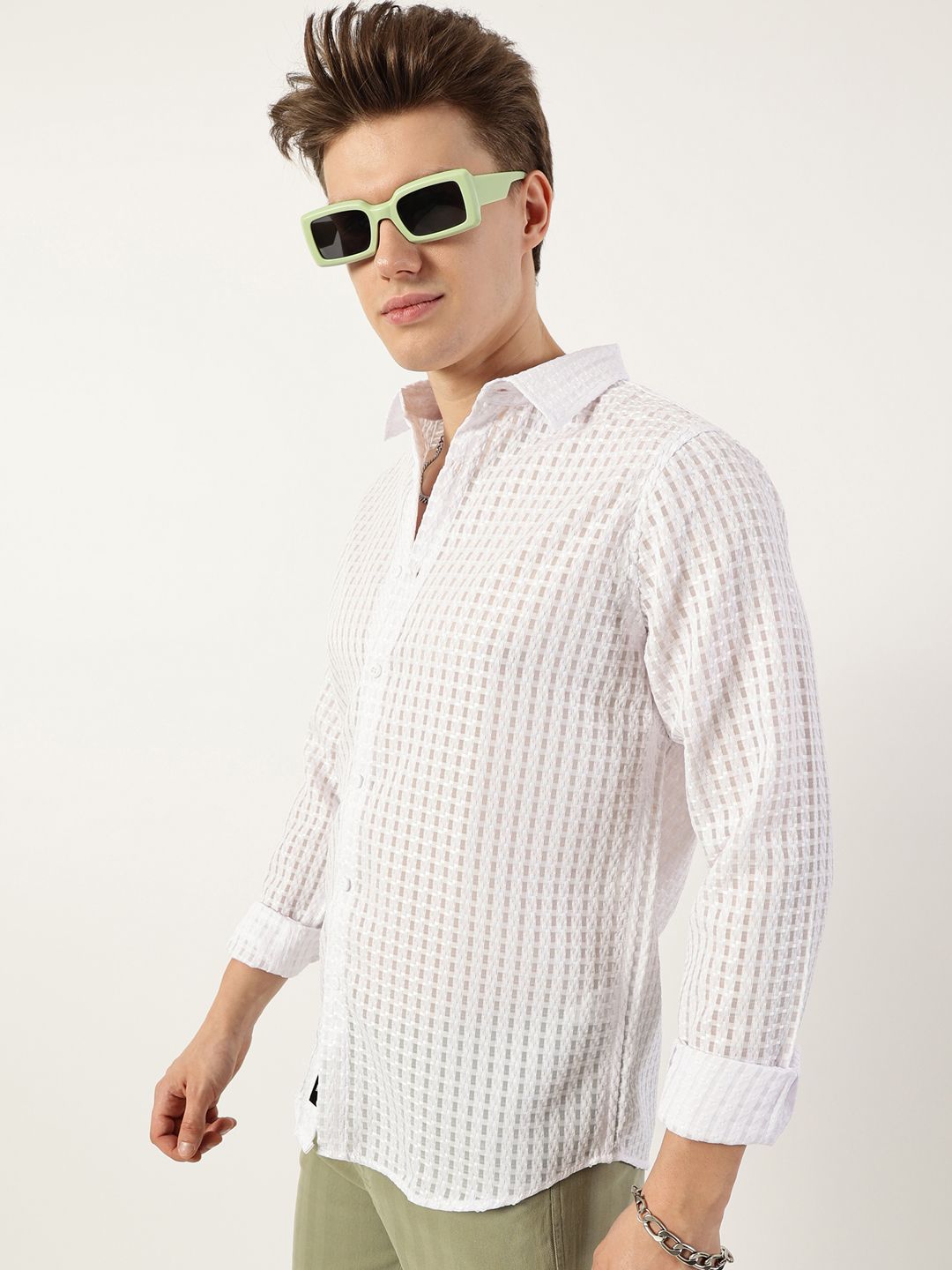 Thomas Scott Men Premium Spread Collar Textured Solid Slim Fit Casual Shirt