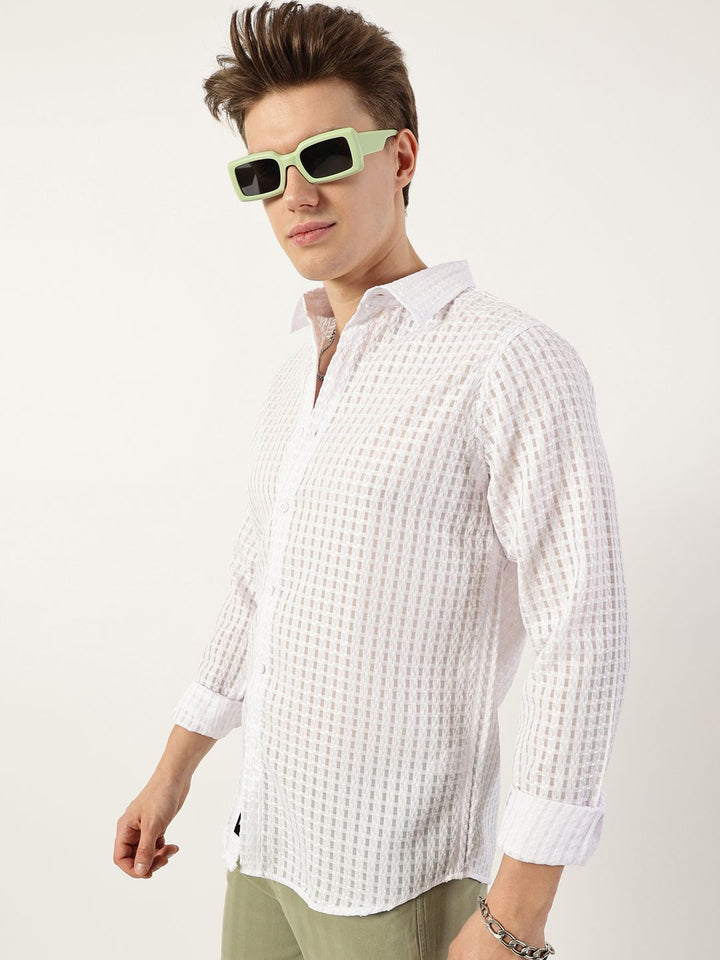 Thomas Scott Men Premium Spread Collar Textured Solid Slim Fit Casual Shirt