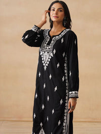 House of Chikankari Women Solid Black Kurta