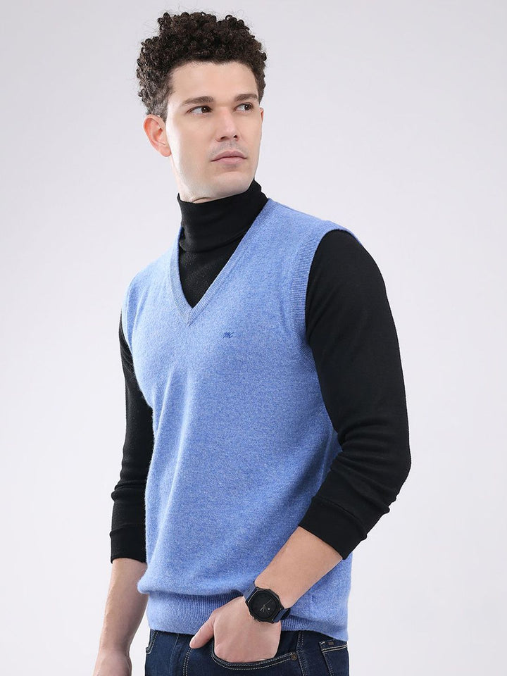 Monte Carlo Men Solid V-Neck Ribbed Sweater Vest