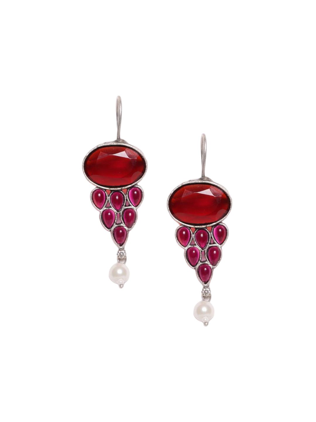 PANASH Silver Plated Cubic Zirconia Studded Drop Earrings