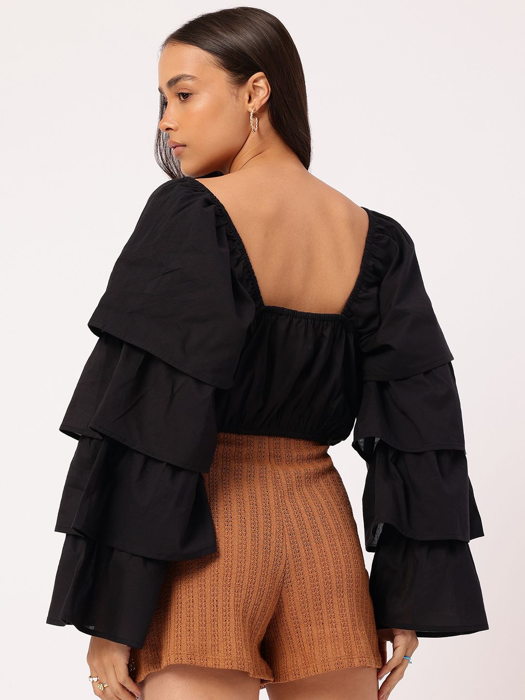 DressBerry Frill Fever Layered Bell Sleeves Crop Top