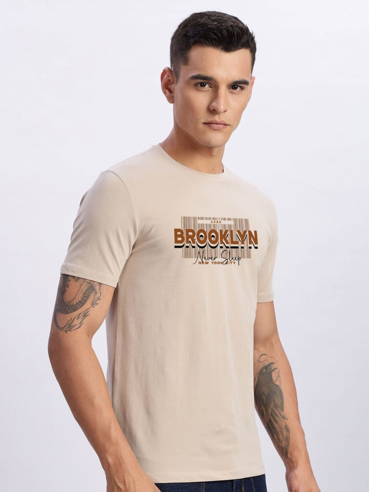 ADRO Typography Printed Round Neck Cotton T-shirt