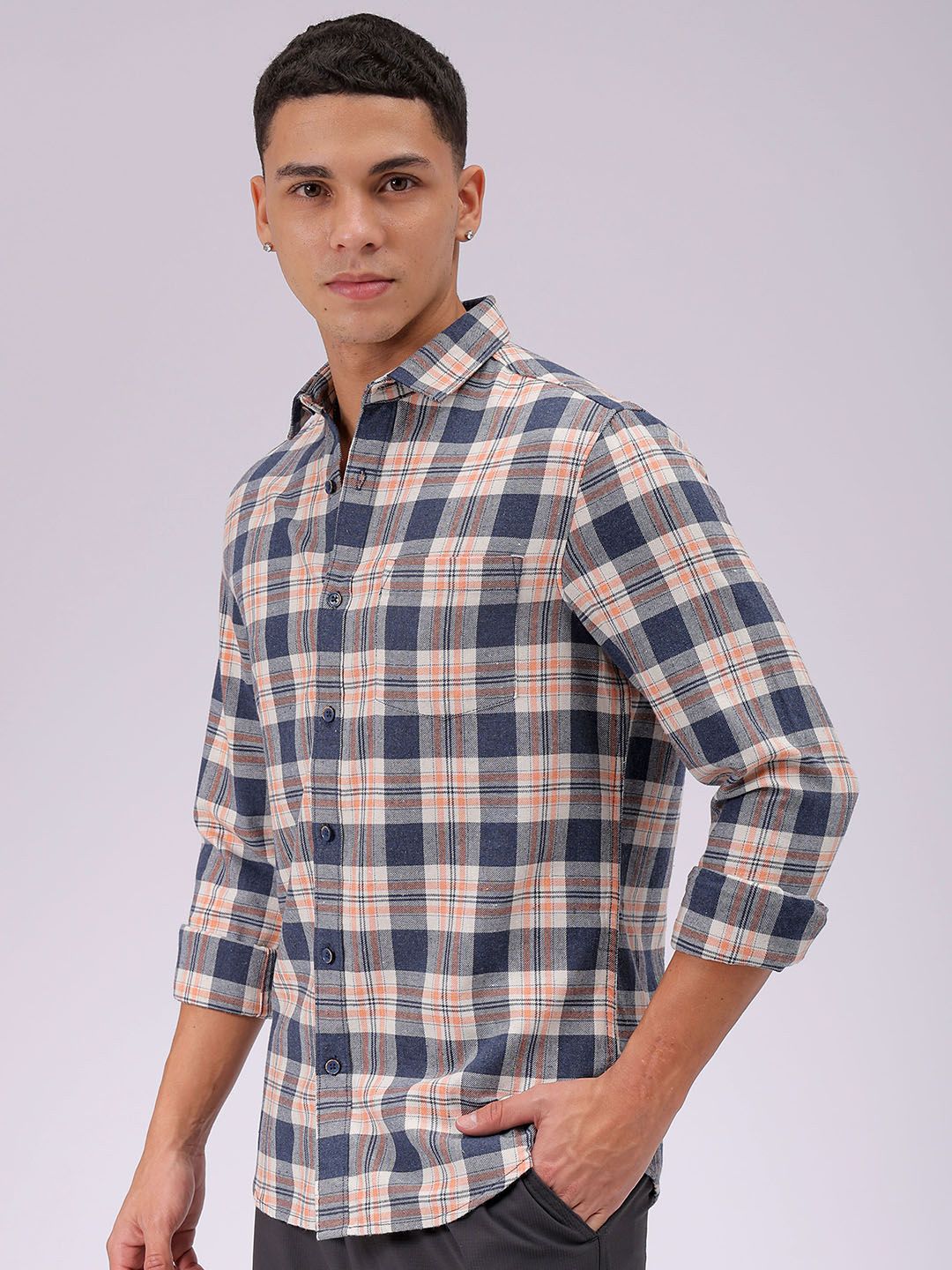 The Indian Garage Co Men Cutaway Collar Checked Cotton Slim Fit Casual Shirt
