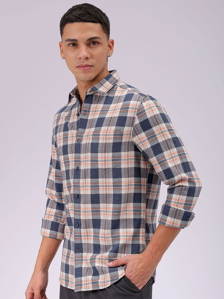 The Indian Garage Co Men Cutaway Collar Checked Cotton Slim Fit Casual Shirt