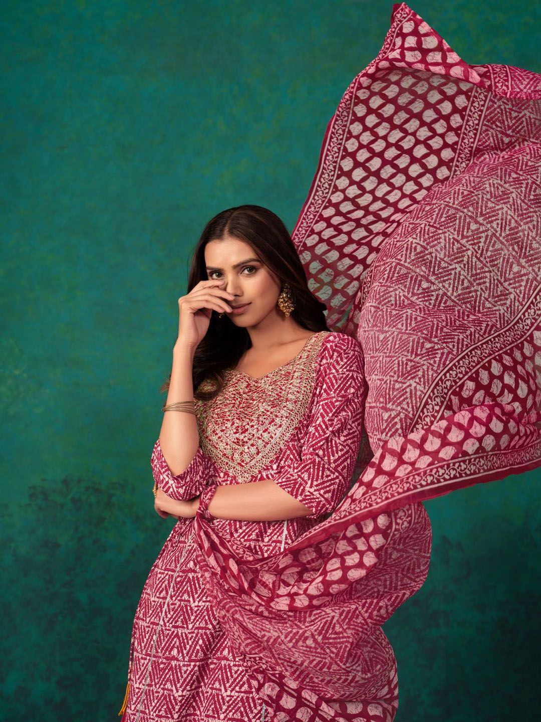 KALINI Ethnic Motifs Embroidered Regular Straight Kurta with Palazzos & Dupatta