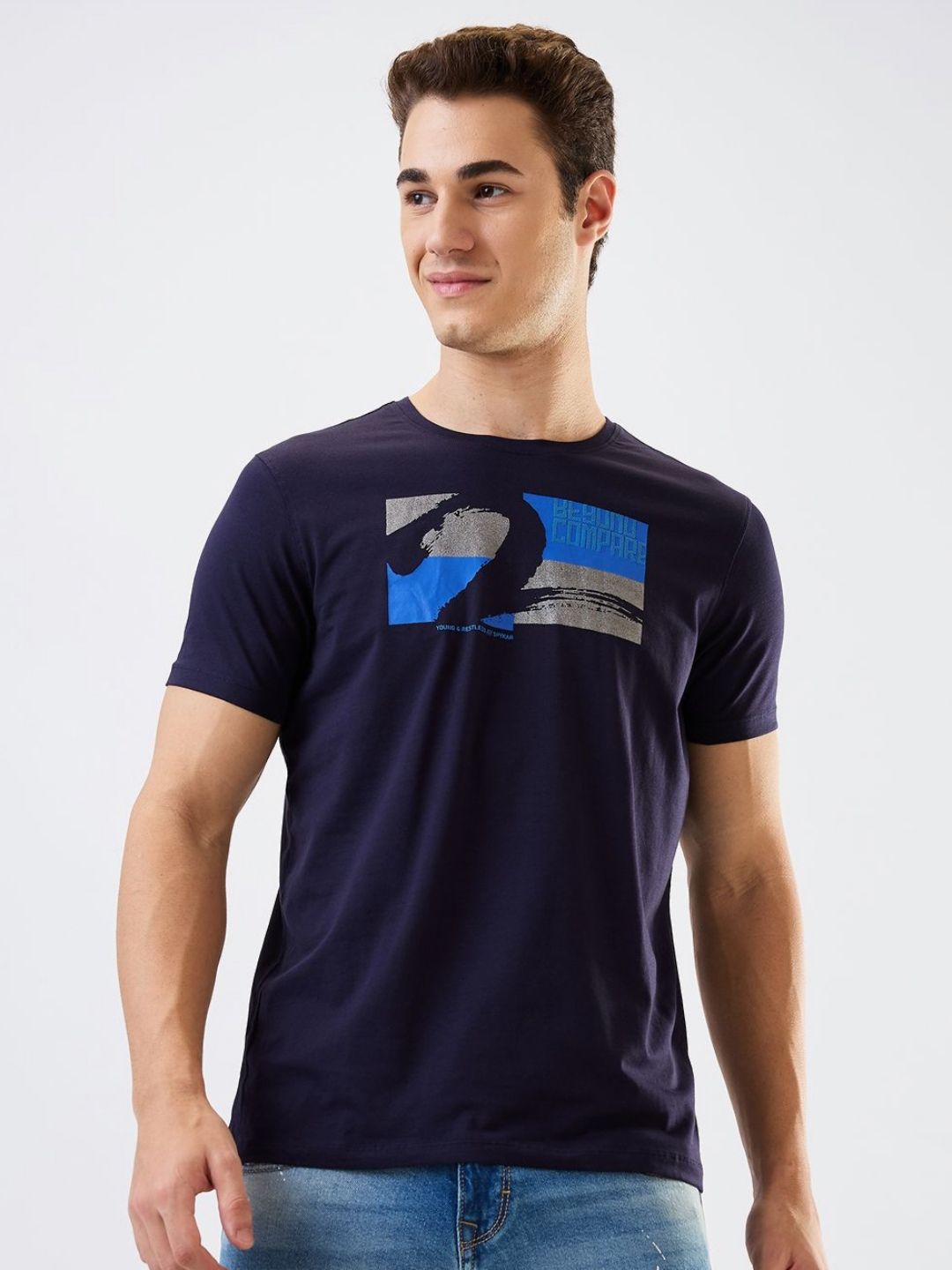 SPYKAR Men Graphic Printed Round Neck Cotton Slim Fit T-shirt