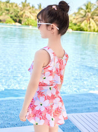 YK Girls Printed Round Neck Swim Dress