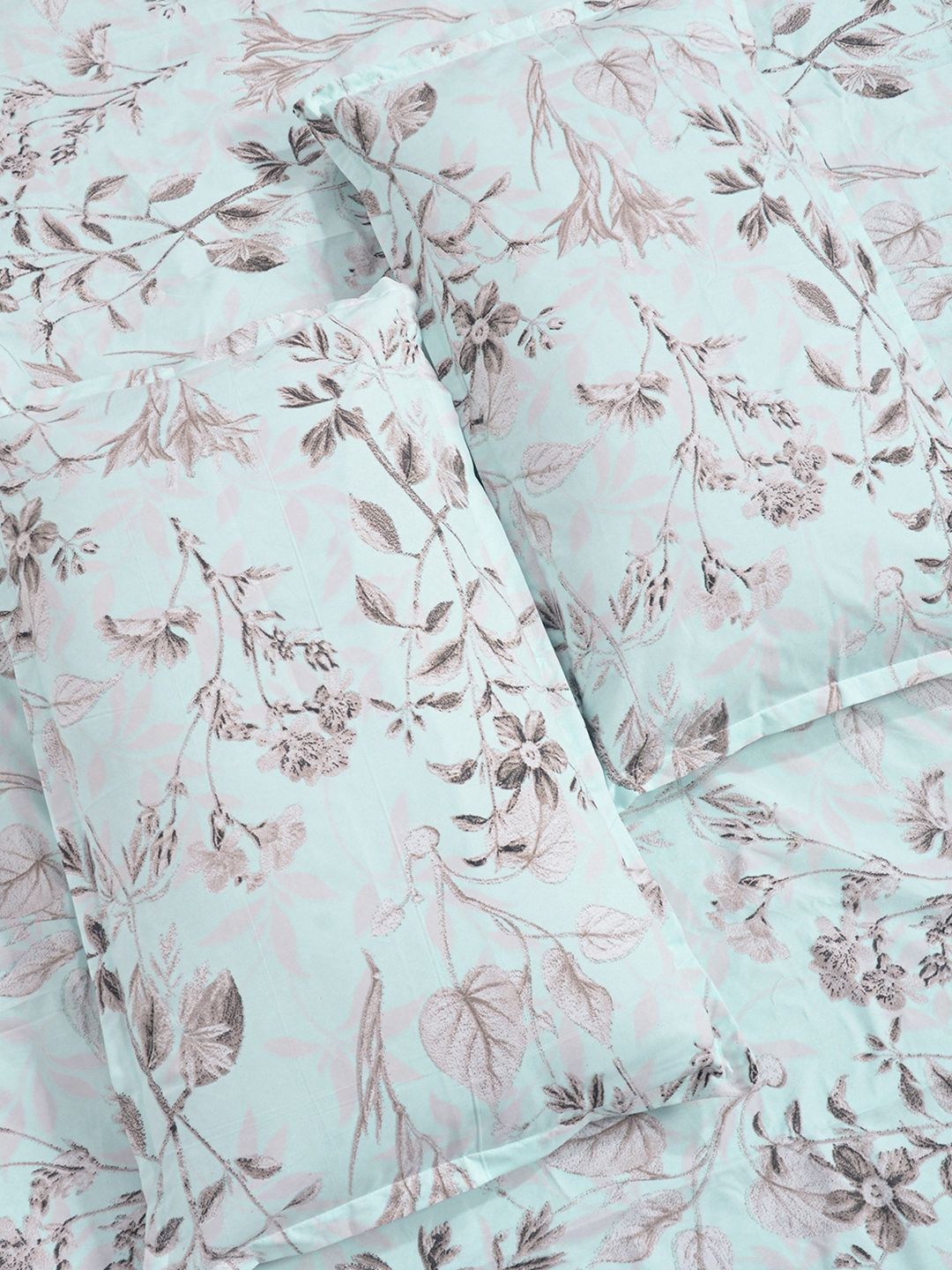 KLOTTHE Turquoise Floral Printed Fitted 300 TC King Double Bedsheet With 2 Pillow Covers