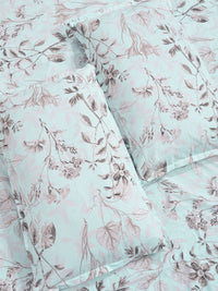 KLOTTHE Turquoise Floral Printed Fitted 300 TC King Double Bedsheet With 2 Pillow Covers