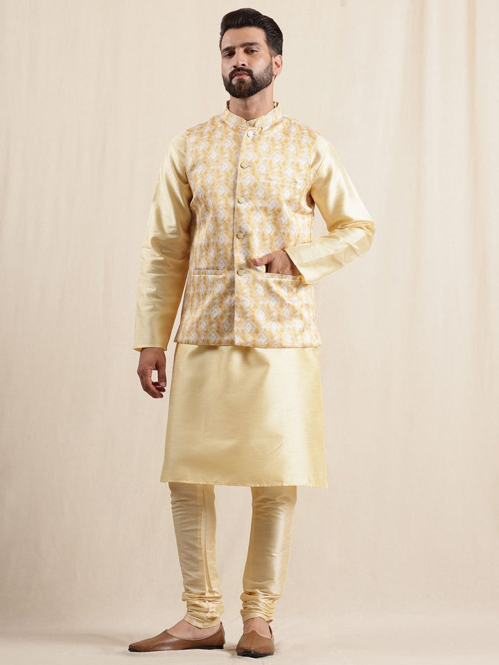 Anouk Mandarin Collar Straight Kurta With Pyjamas & Nehru Jacket