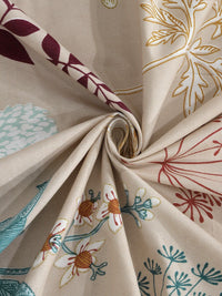 KLOTTHE Beige Floral Cotton 300 TC Fitted King Fine Bedsheet with 2 Pillow Covers-98 x 89 inches
