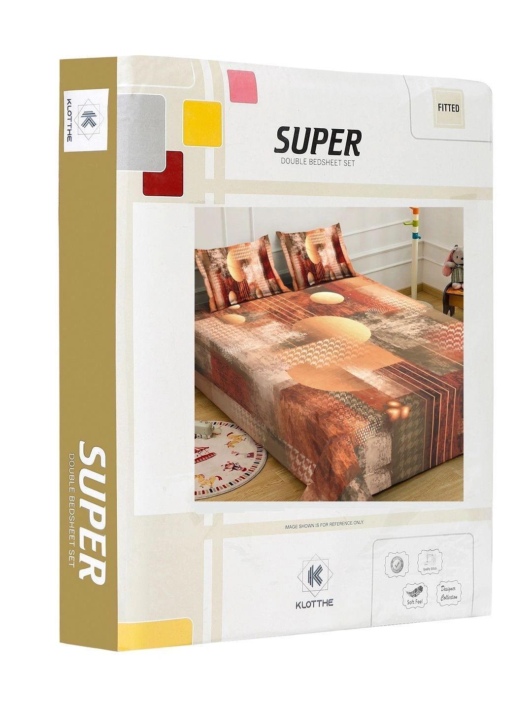 KLOTTHE Brown Geometric Printed Fitted 400 TC King 7D Bedsheet with 2 Pillow Covers