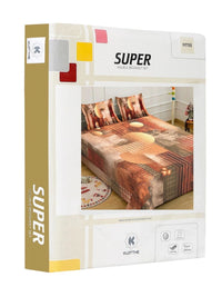 KLOTTHE Brown Geometric Printed Fitted 400 TC King 7D Bedsheet with 2 Pillow Covers