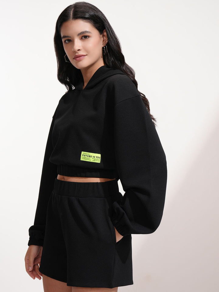 ESPYR By Tokyo Talkies Hooded Self Design Sweatshirt With Shorts