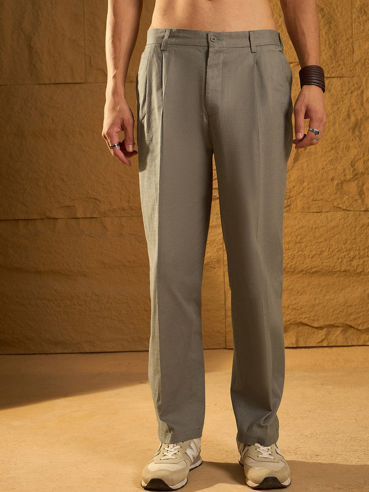 Dennison Men Textured Double Pleated Korean Baggy Fit Trouser