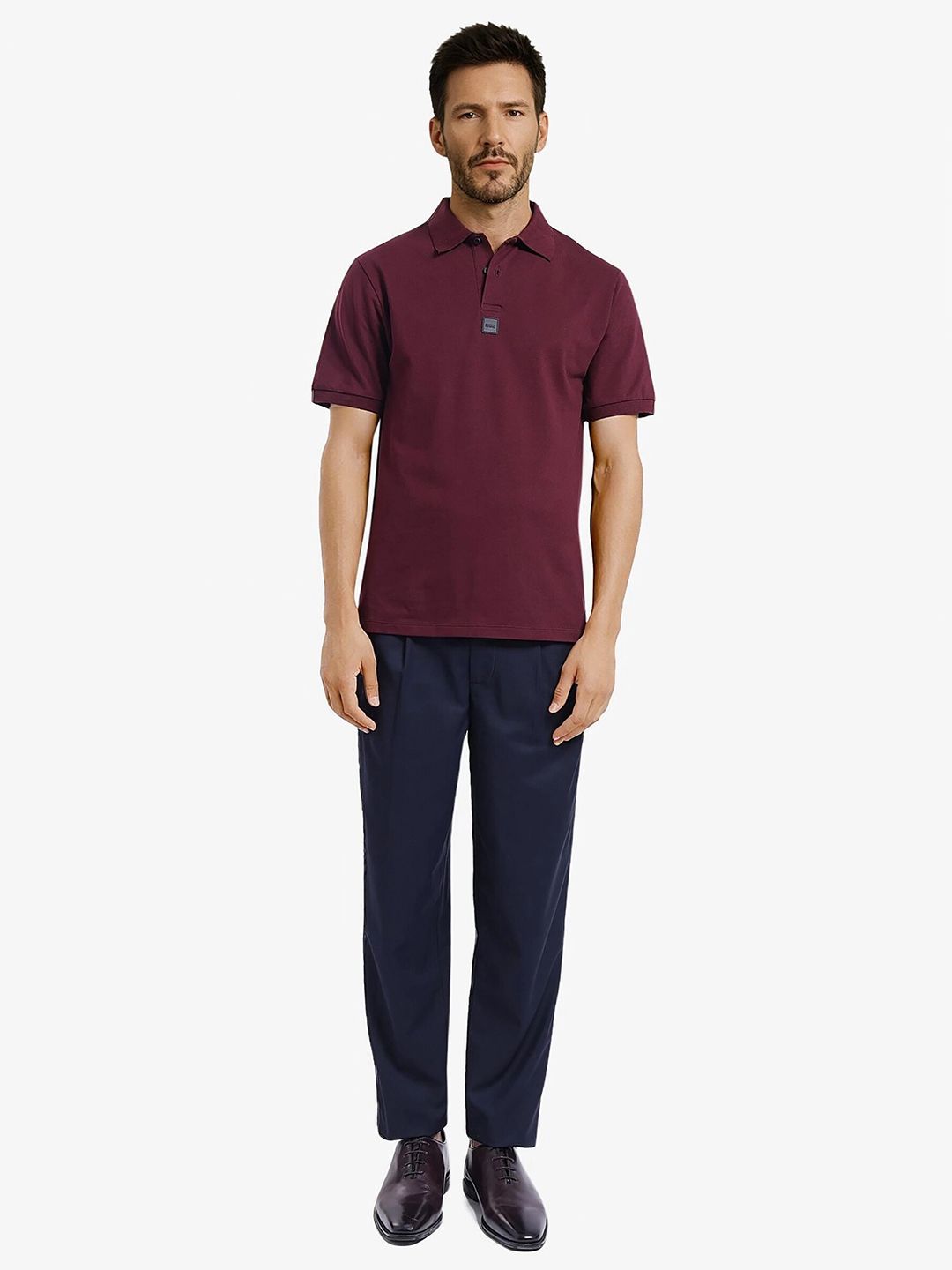 RARE RABBIT Men Solid Polo Collar Cotton T-shirt