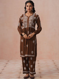 Rumah Chikankari Kurta Chikankari Biasa Wanita dengan Seluar