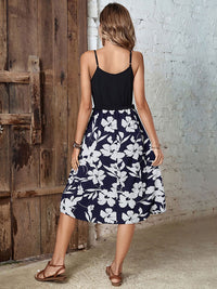 DressBerry Floral Print Button Detailing Shoulder Straps A-Line Midi Dress