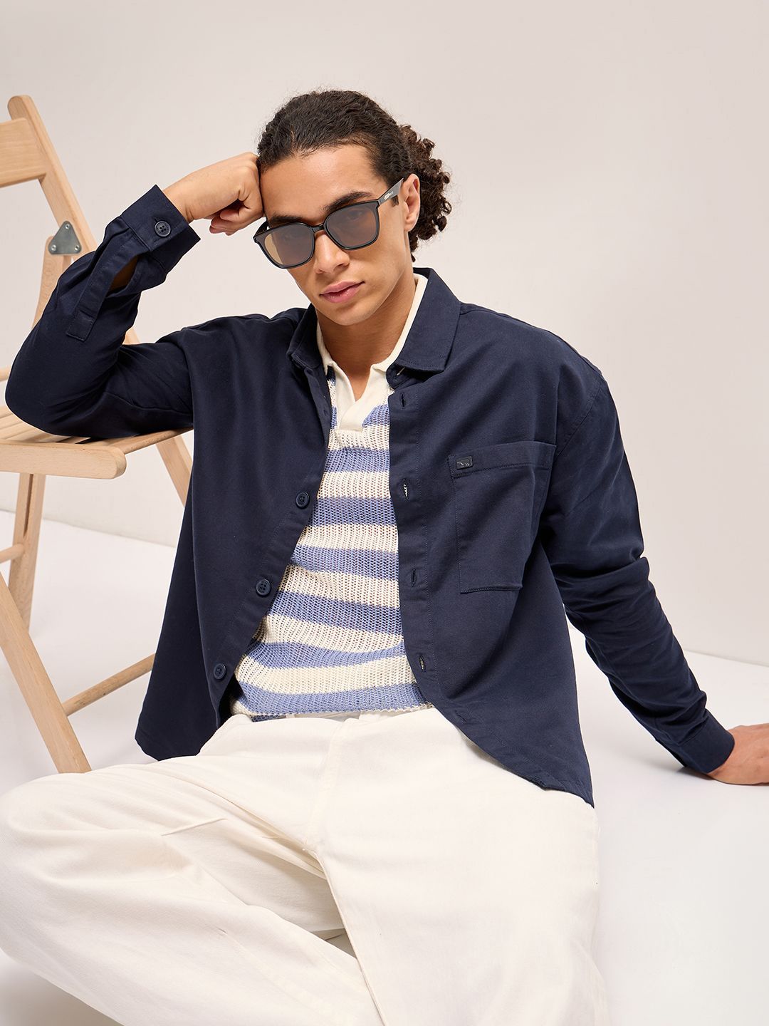 THE BEAR HOUSE Men Solid Spread Collar Oversized Shirt