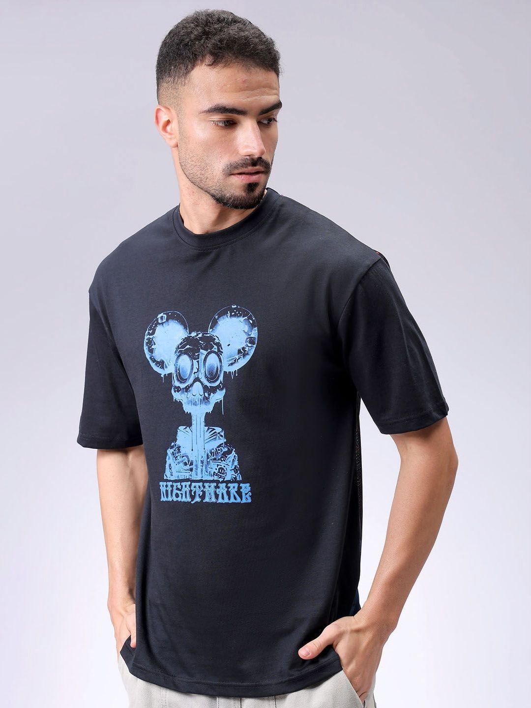 The Indian Garage Co Men Graphic Printed Round Neck Cotton Oversized T-shirt