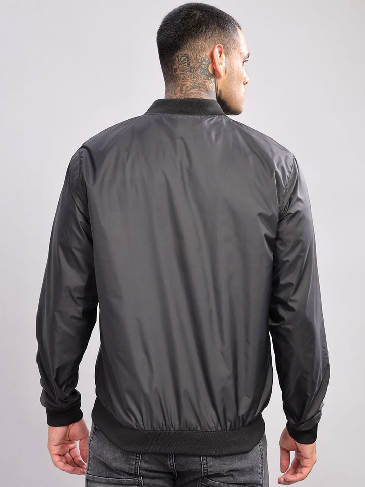 ADRO Men Stand Collar Solid Casual Bomber Jacket