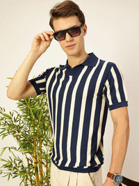 Thomas Scott Men Bio Finish Striped Polo Collar Cotton T-shirt