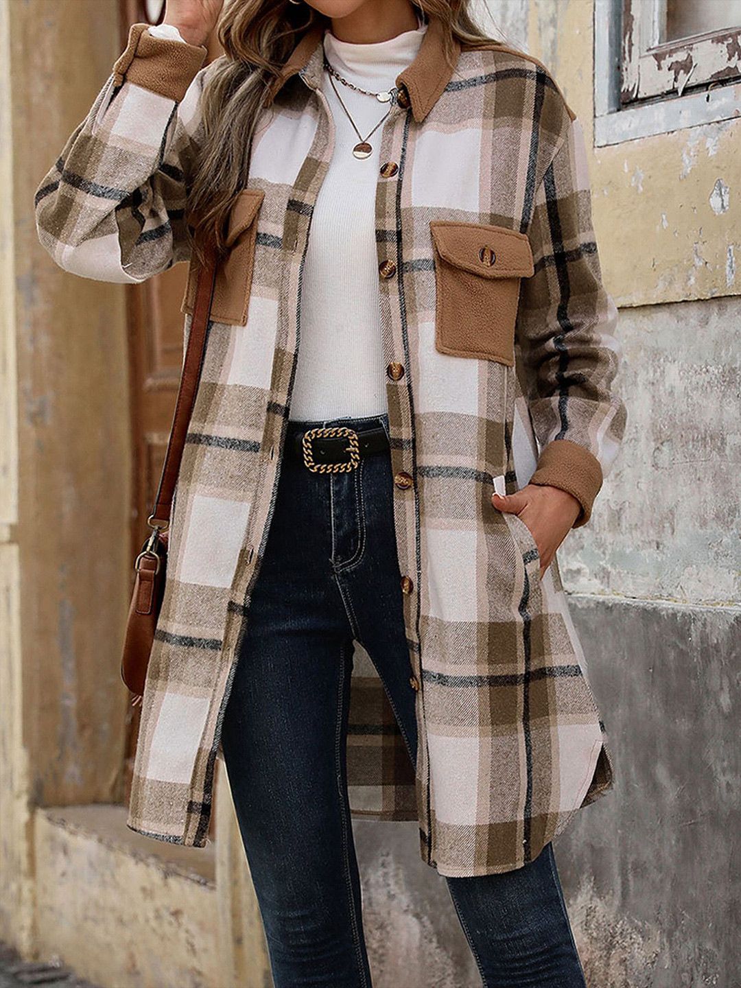 DressBerry Women Checked Single-Breasted Overcoat