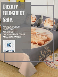 KLOTTHE Cream & Grey Floral Printed Fitted 300 TC King Bedsheet With 2 Pillow Cover