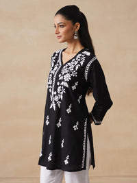 House of Chikankari Women Black Cotton Chikankari Embroidered Kurti