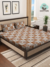 Myntra Elegant Homes Cream-Coloured & Brown Ethnic Motifs 400 TC King Bedsheet with 2 Pillow Covers
