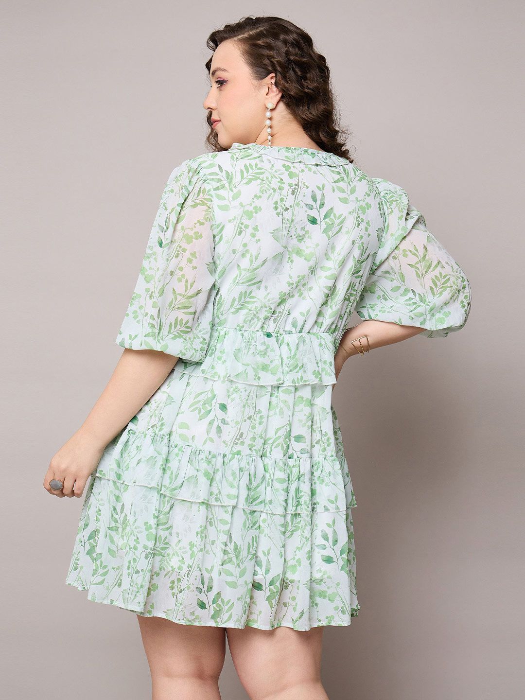 SASSAFRAS Curve Women Plus Size Floral Print Layered Fit & Flare Dress