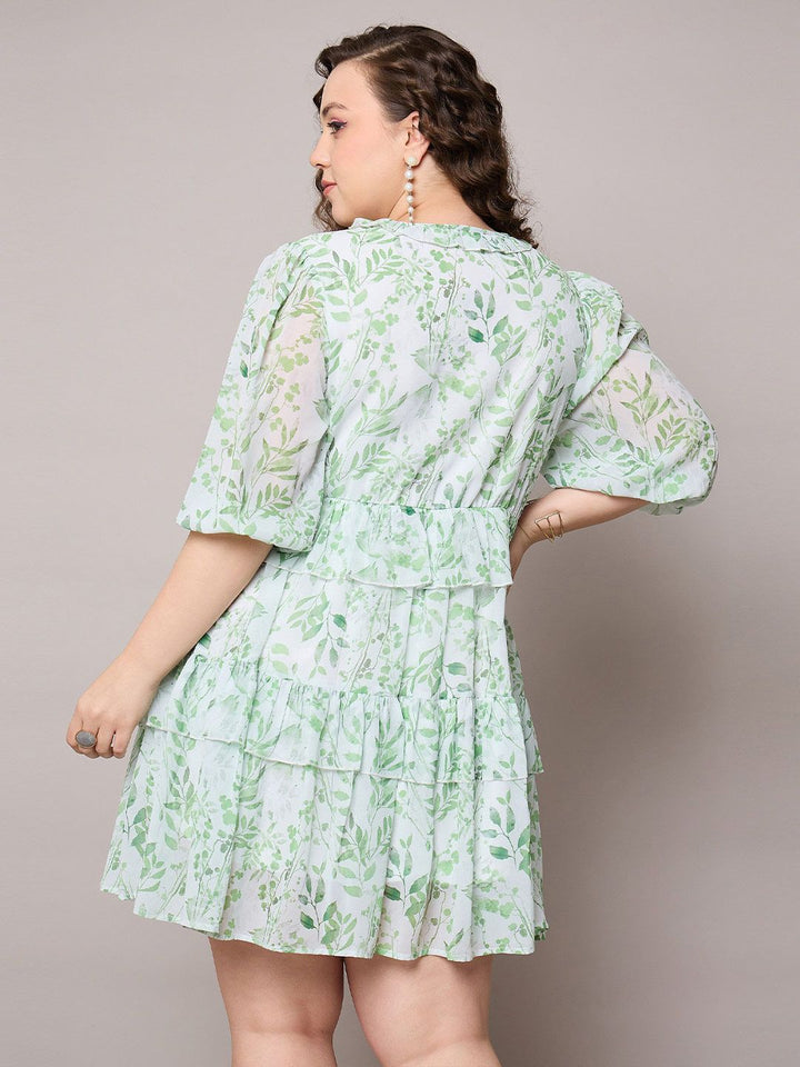 SASSAFRAS Curve Women Plus Size Floral Print Layered Fit & Flare Dress