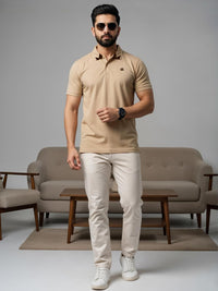 ADRO Men Beige Cotton Tshirts