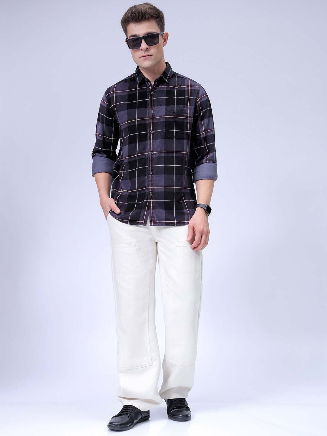The Indian Garage Co Men Spread Collar Checked Casual Shirt