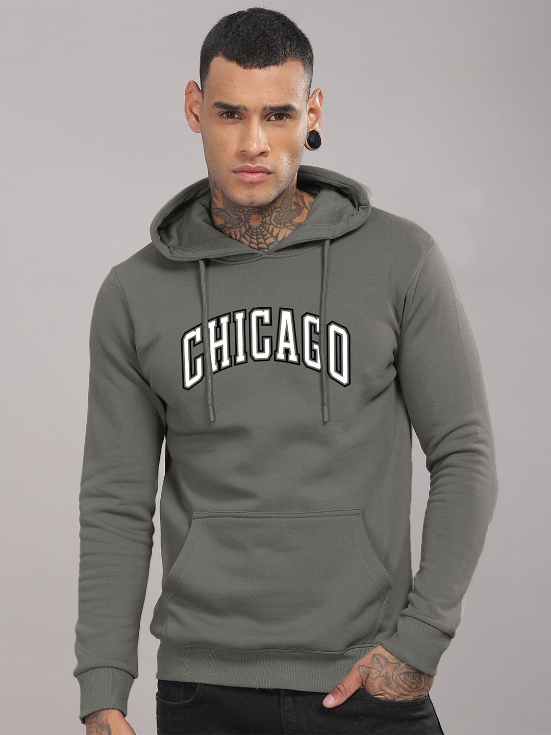 ADRO Lelaki Typography Printed Hood Cotton Pullover Sweatshirt