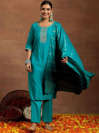 Gerua By Libas Floral Embroidered Straight Kurta with Trousers & With Dupatta