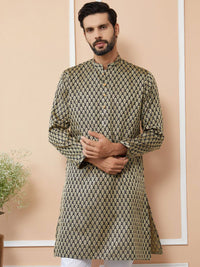 See Designs Ethnic Motifs Printed Mandarin Collar Jacquard Silk Straight Kurta